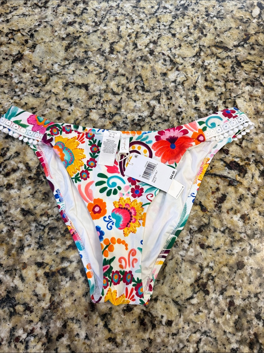 Floral Crochet-Trim Bikini Bottom - Multicolor